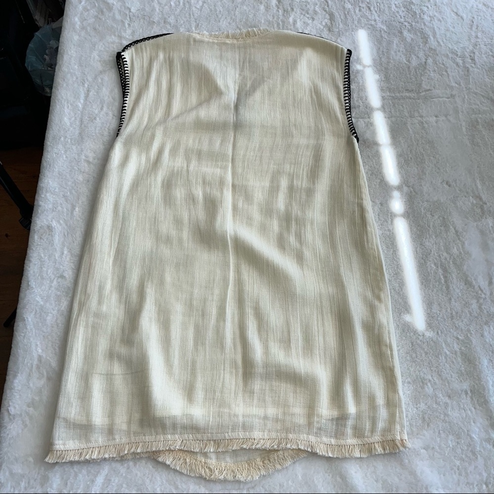 Moon River Blanket Stitch Shift Dress In Cream With Black Stitches Size Small - Picture 5 of 11